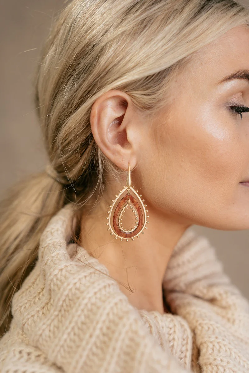 Nora Gold & Brown Teardrop Earrings - Image 2