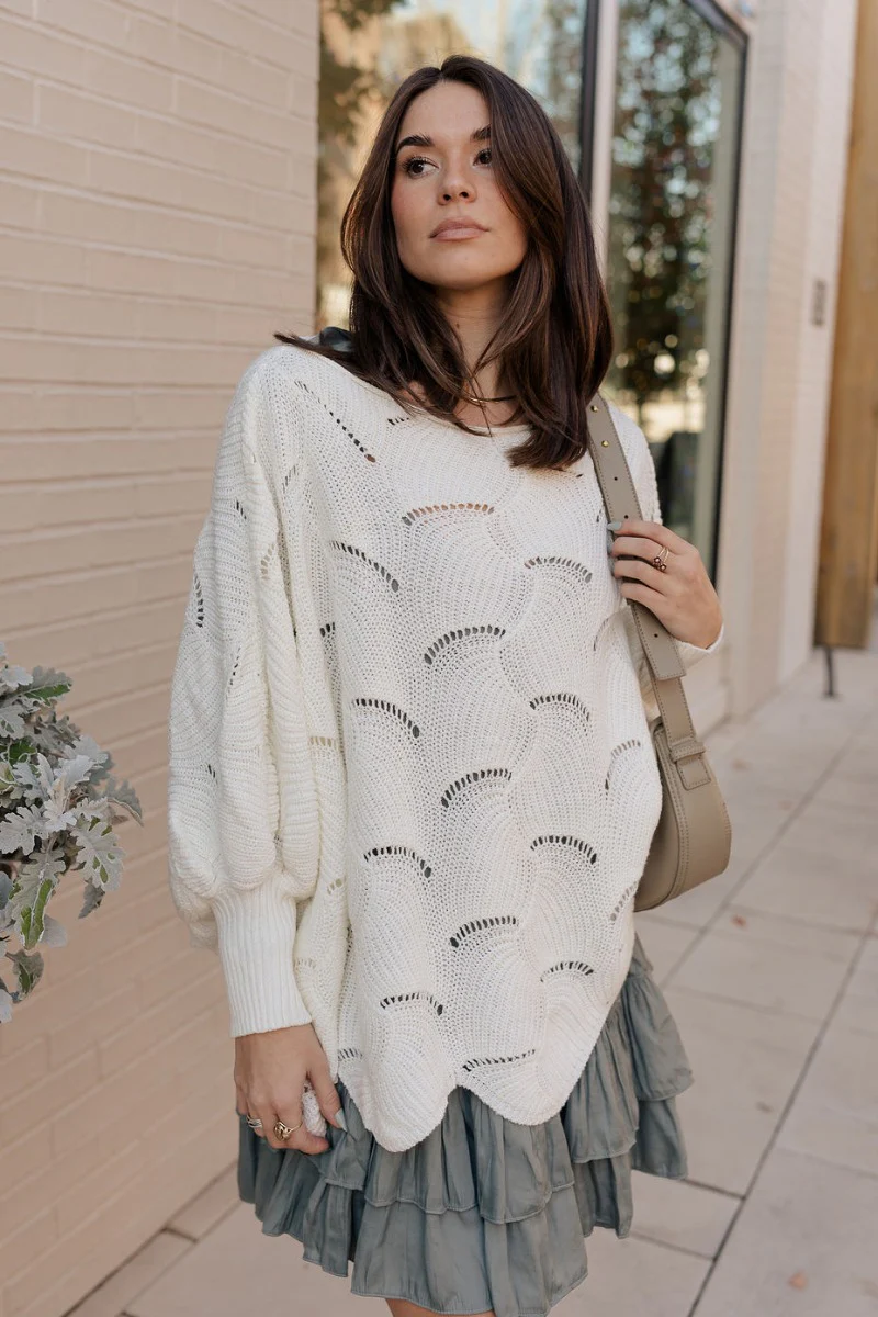 Nora Ivory Scallop Long Sleeve Sweater - Image 4