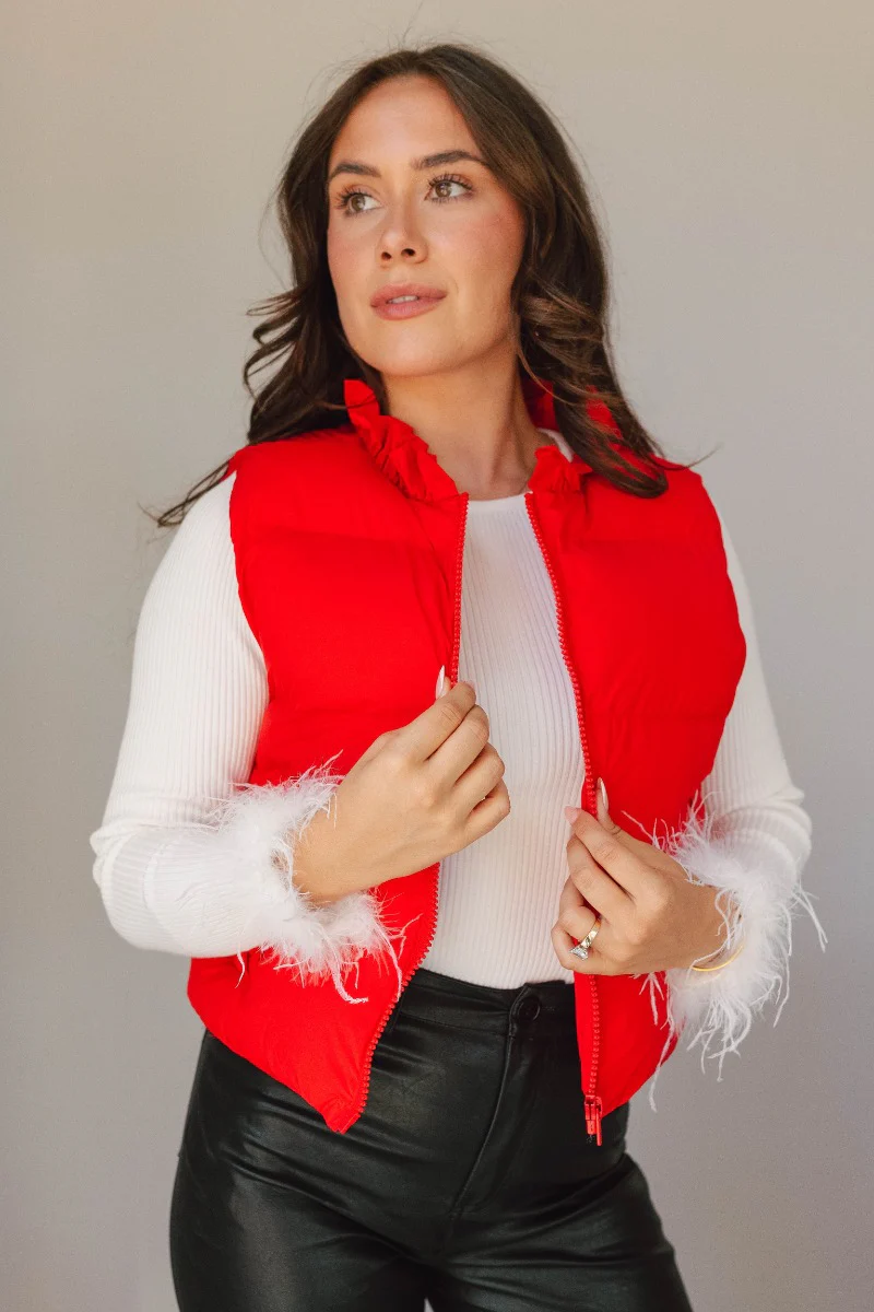 Nora Red Cropped Zip-Up Puffer Vest - Image 4