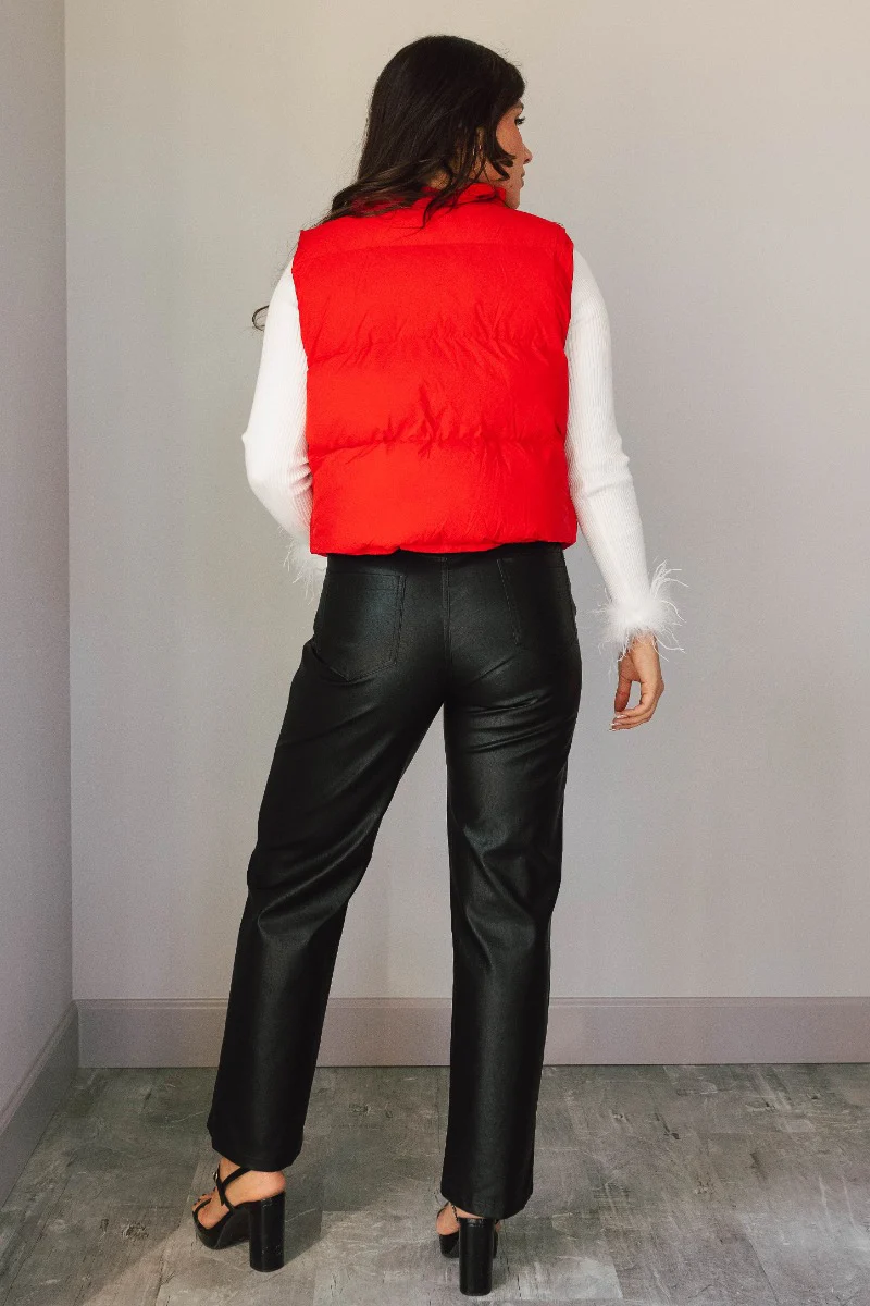 Nora Red Cropped Zip-Up Puffer Vest - Image 5
