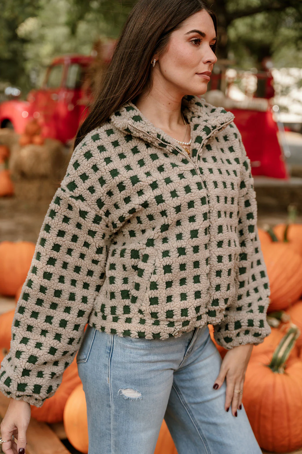 Nora Taupe & Green Shearling Plaid Jacket - Image 3