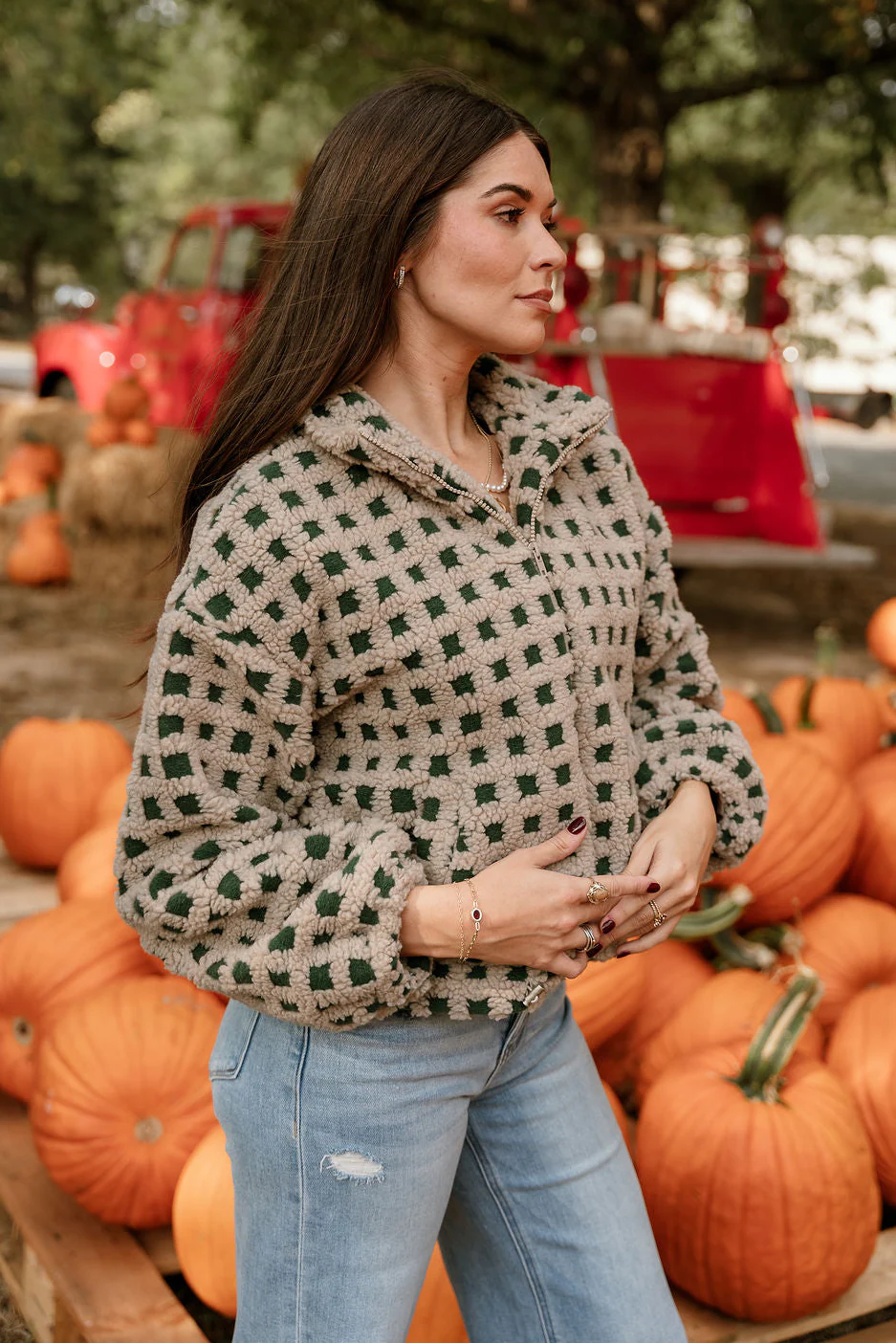 Nora Taupe & Green Shearling Plaid Jacket - Image 8