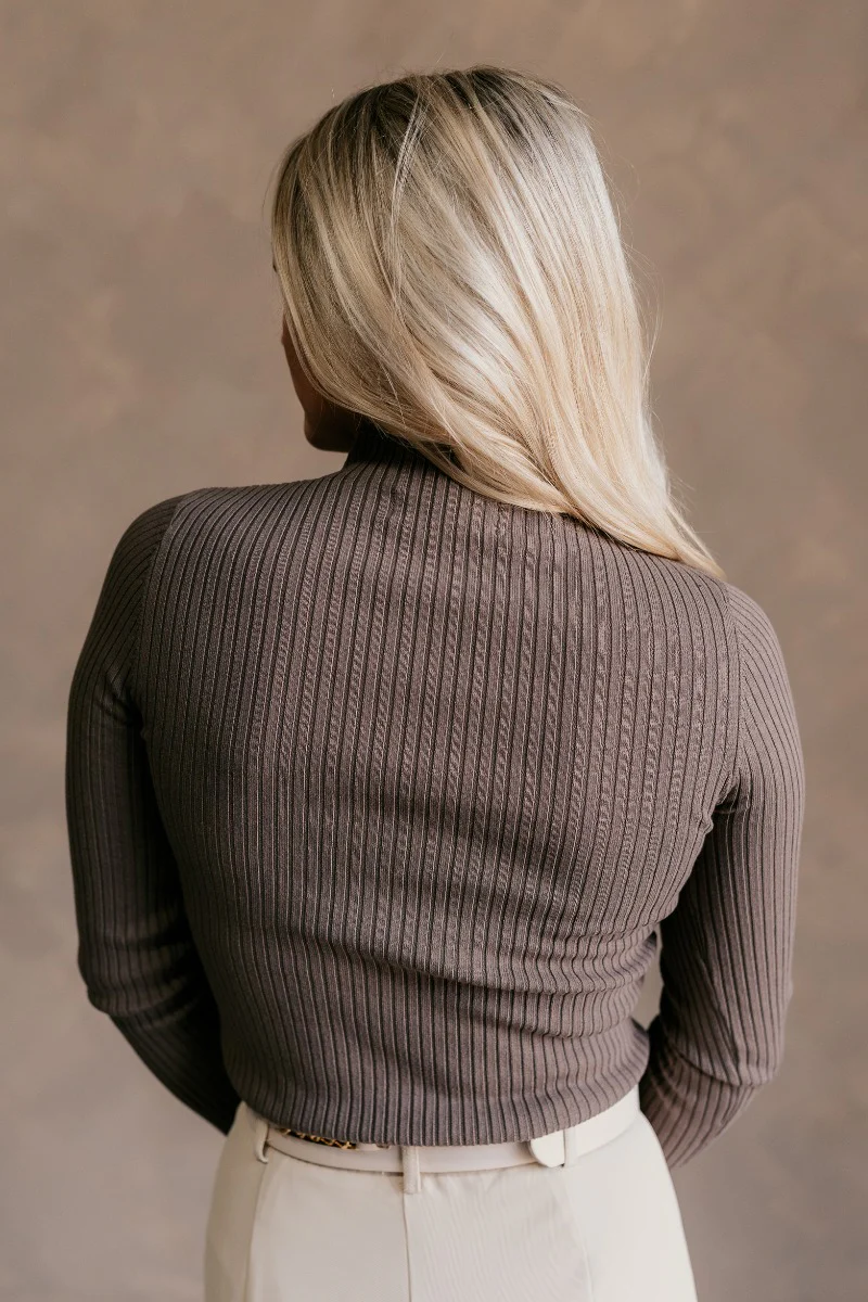 Norah Mocha Brown Ribbed Long Sleeve Top - Image 6