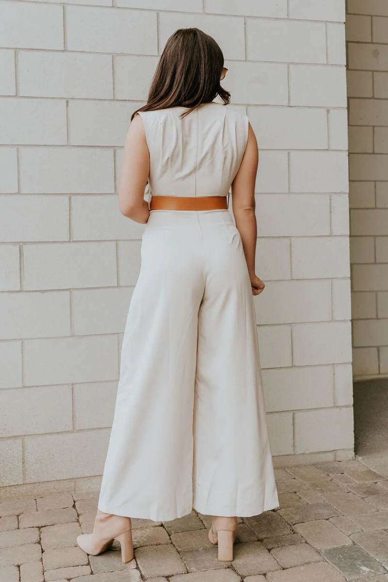 Nova Beige Sleeveless Belted Jumpsuit - Image 10