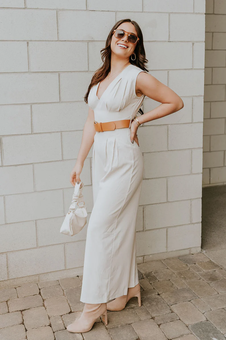 Nova Beige Sleeveless Belted Jumpsuit - Image 8