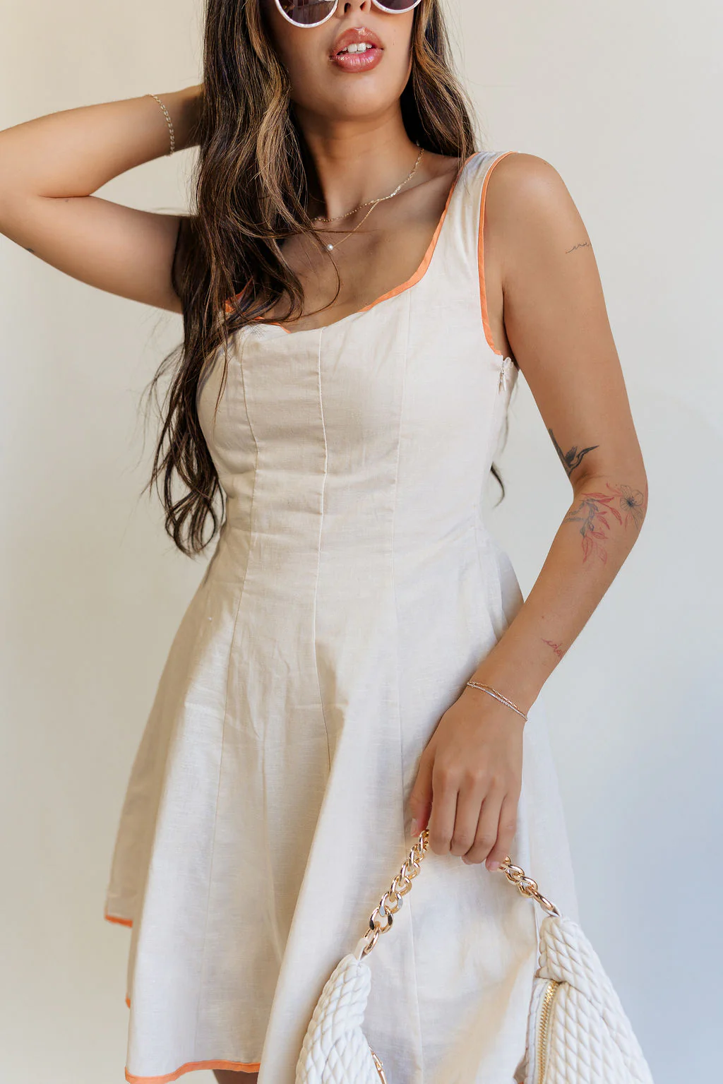 Nova Orange & Ecru Mini Dress - Image 3