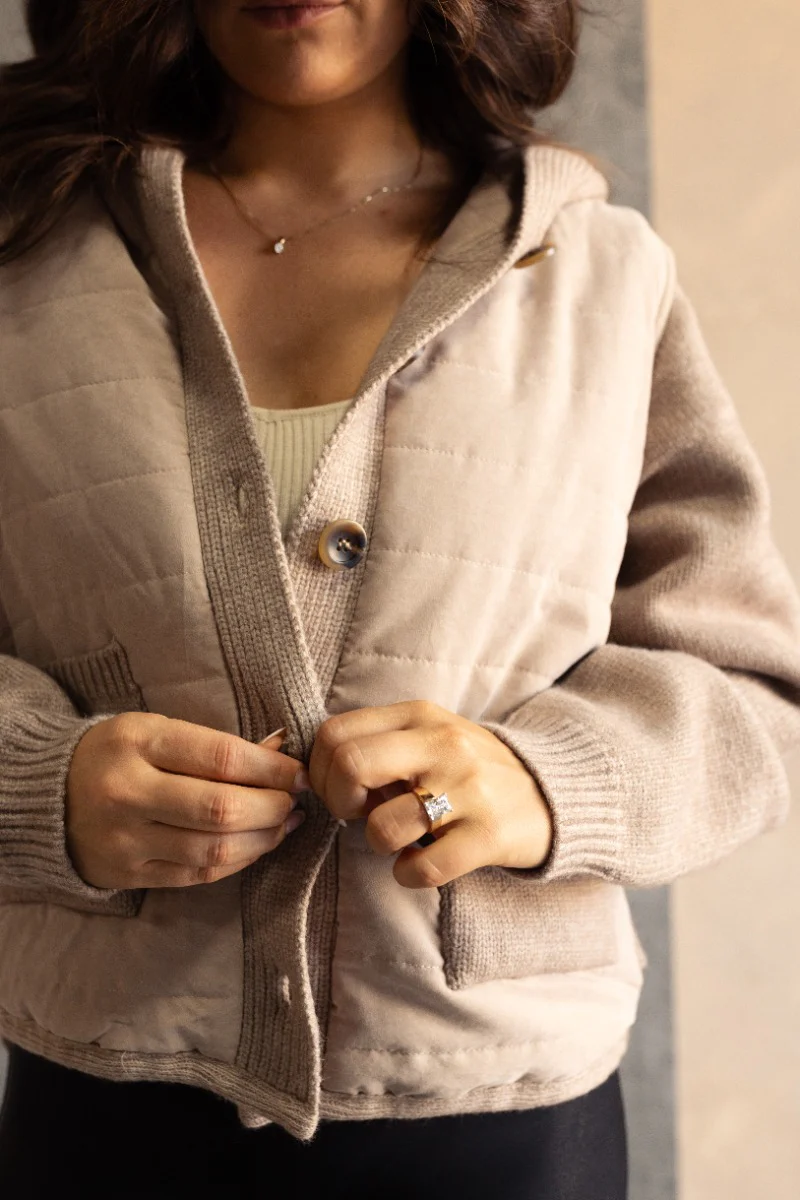 Nova Taupe Knit Quilt Jacket - Image 5