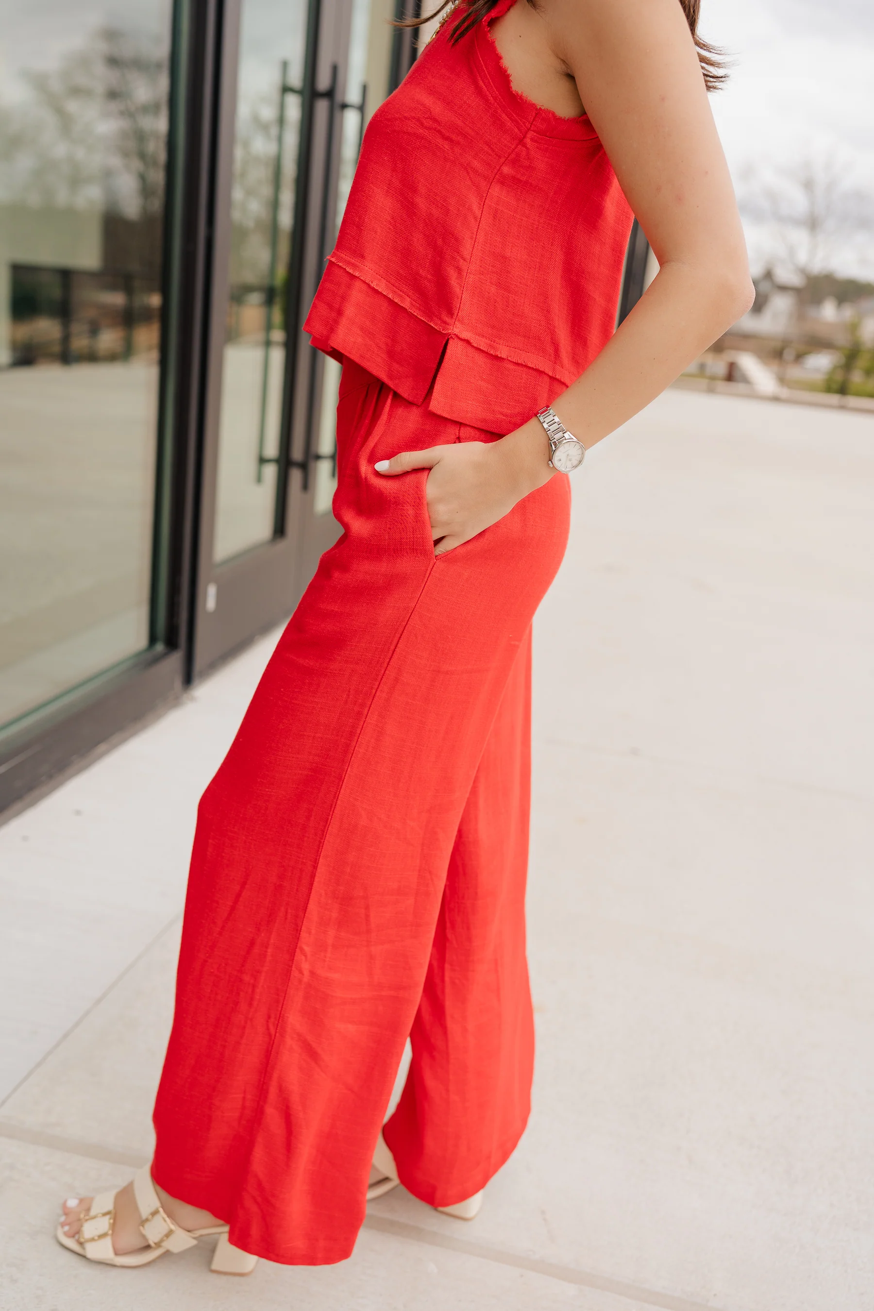 Vada Red Wide Leg Pants