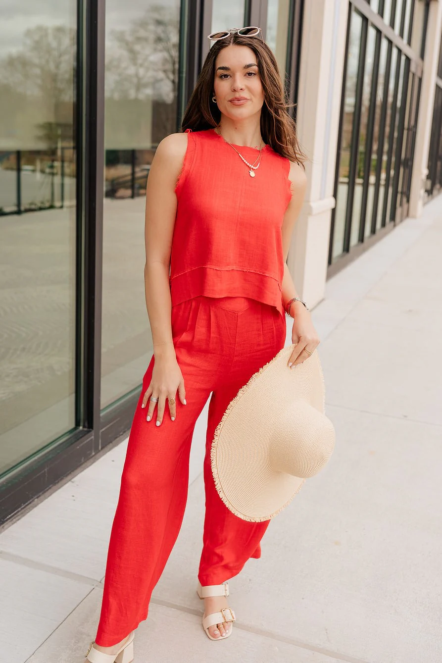 Vada Red Wide Leg Pants - Image 2