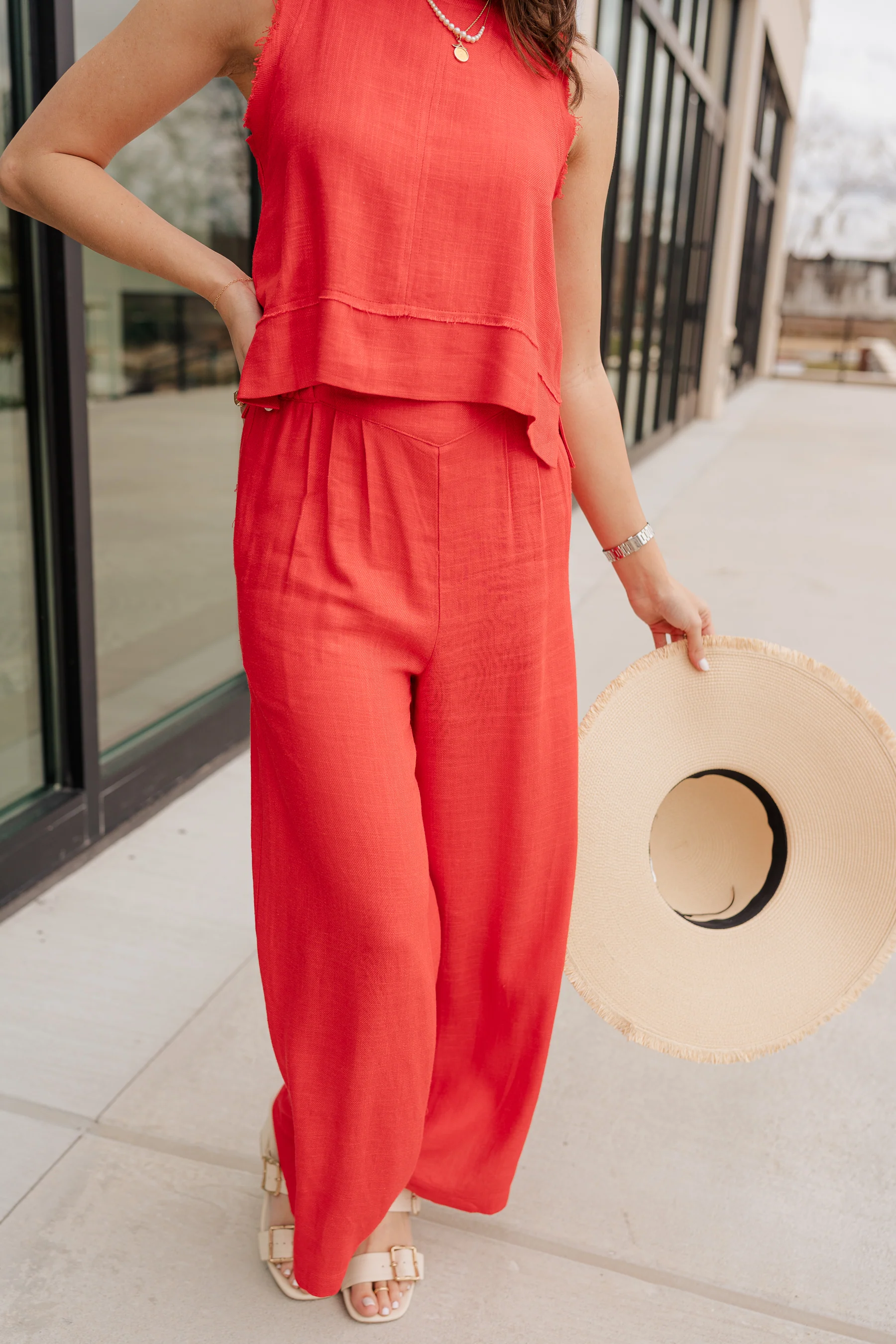 Vada Red Wide Leg Pants - Image 5
