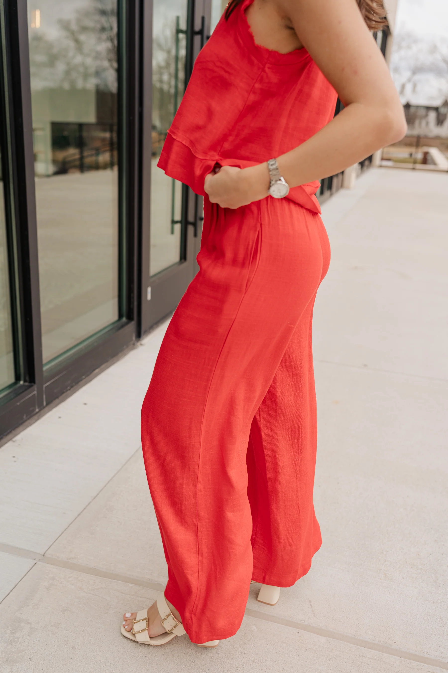 Vada Red Wide Leg Pants - Image 6