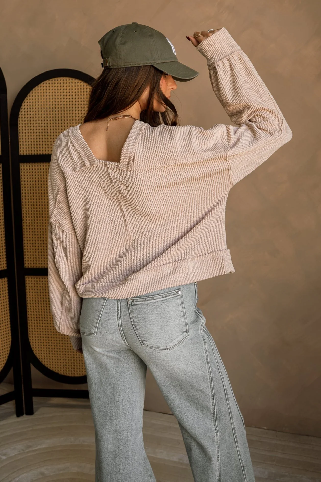 Nila Oatmeal Long Sleeve Top - Image 4