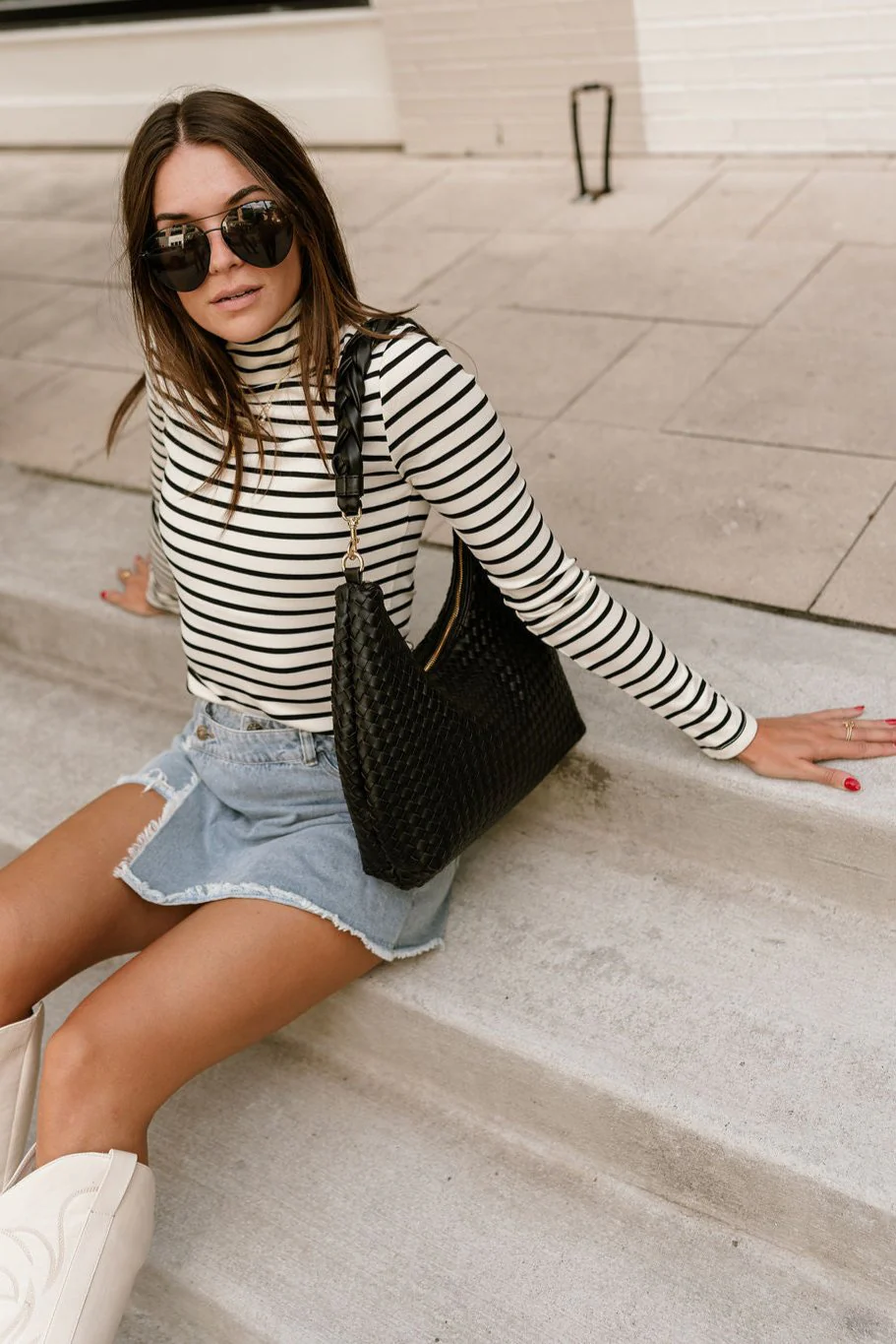 Sierra Cream & Black Stripe High Neck Top