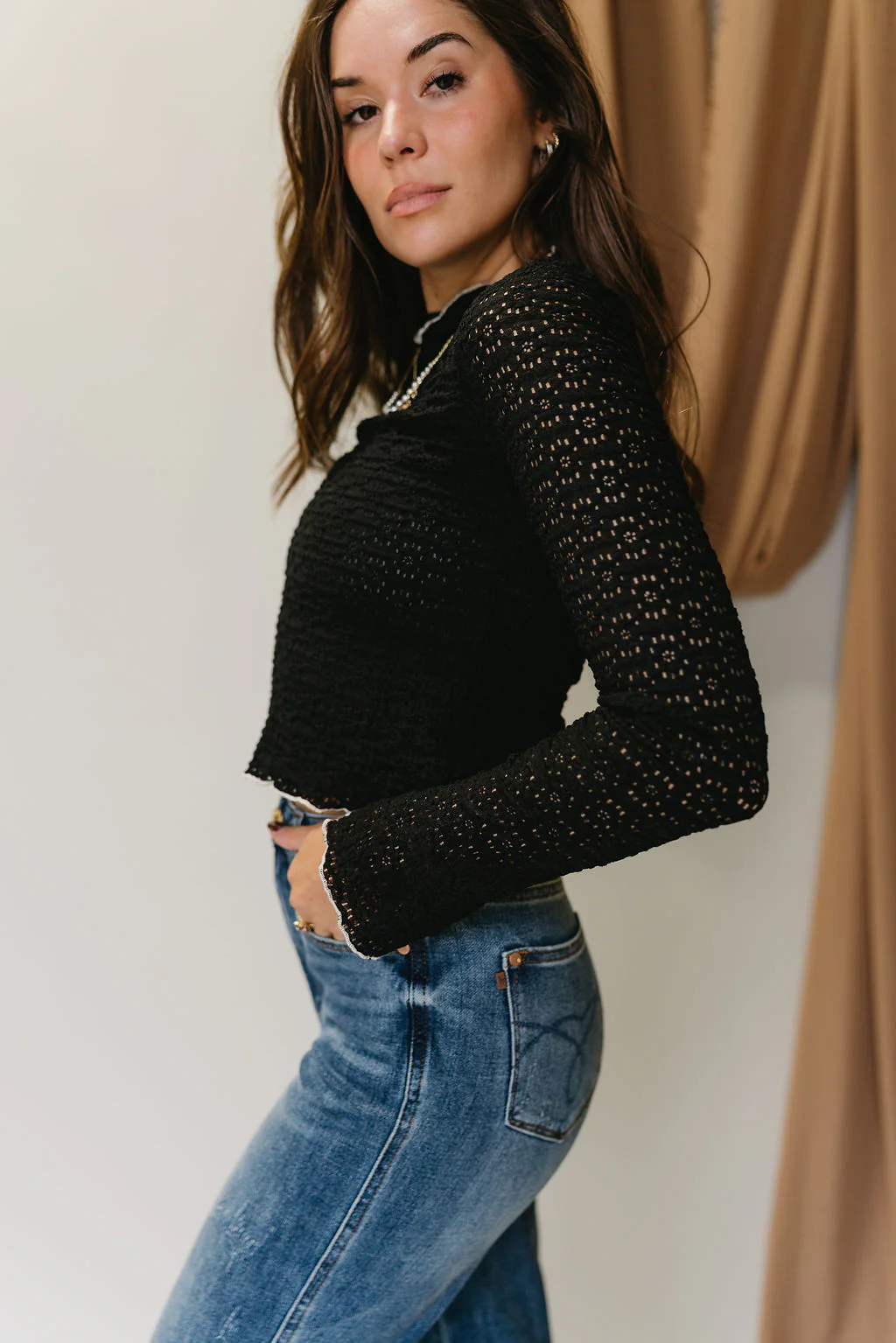 Myra Black & White Ruffle Trim Top - Image 5