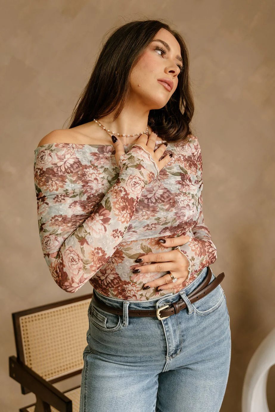 Daniella Sage Multi Floral Mesh Bodysuit - Image 2