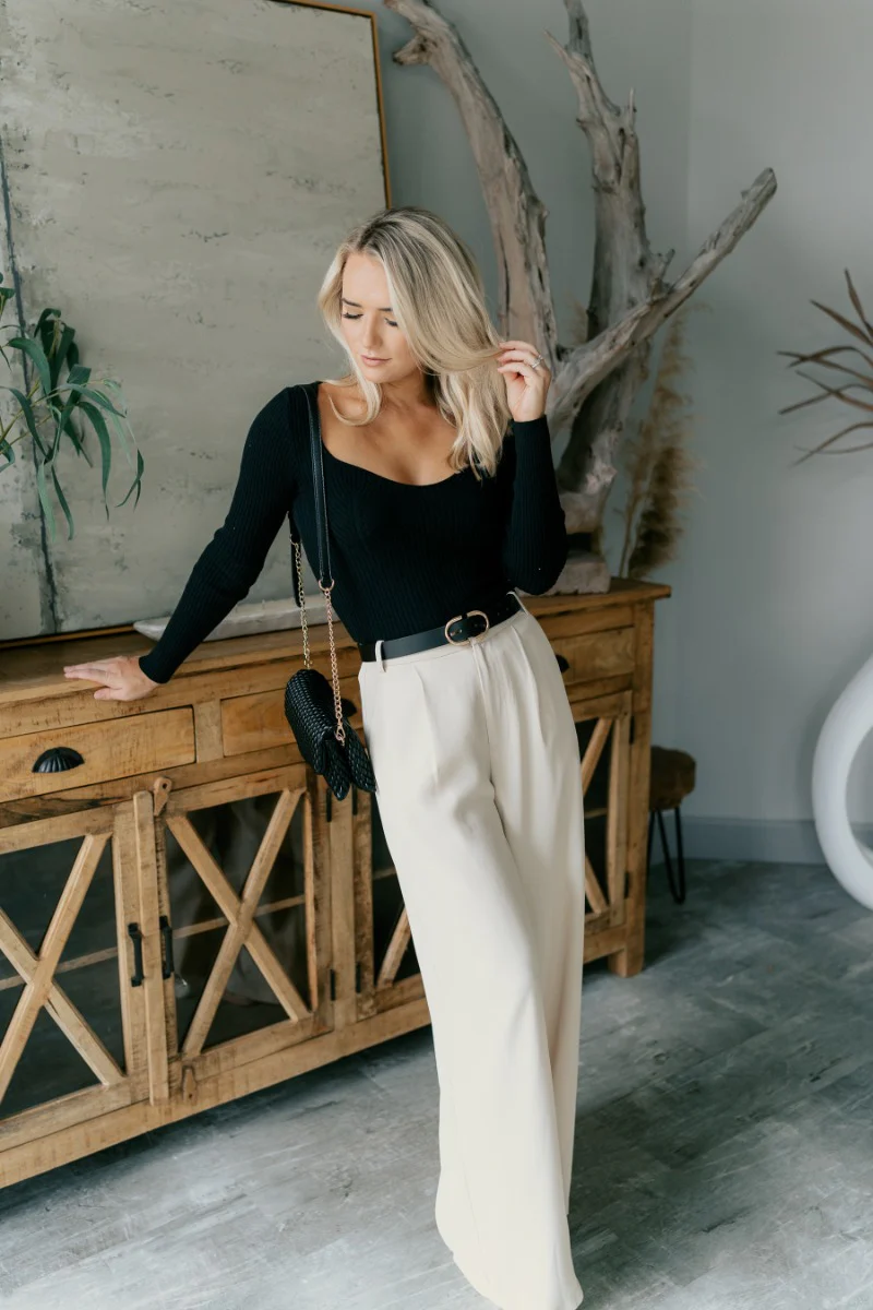 Nyla Black Ribbed Long Sleeve Top - Image 10