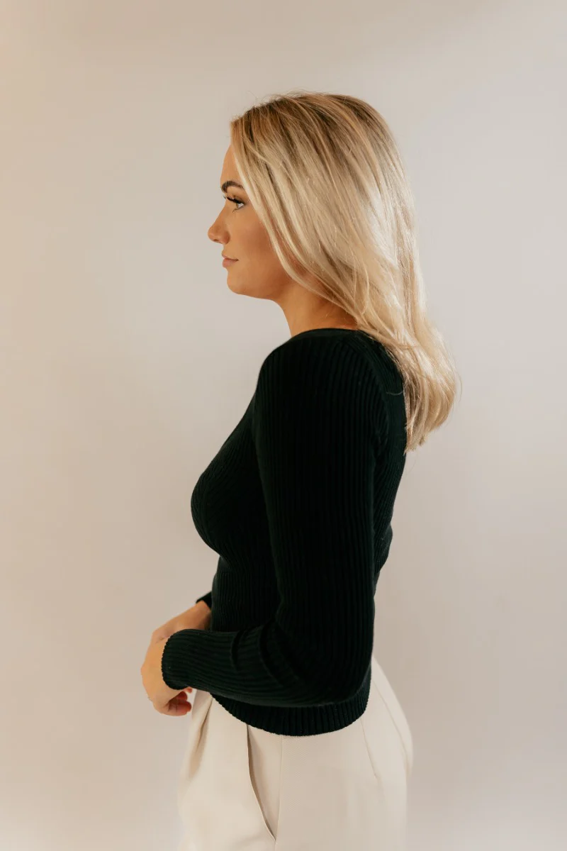 Nyla Black Ribbed Long Sleeve Top - Image 5