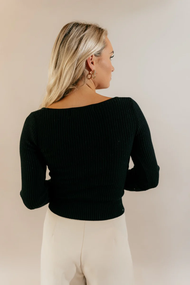 Nyla Black Ribbed Long Sleeve Top - Image 7