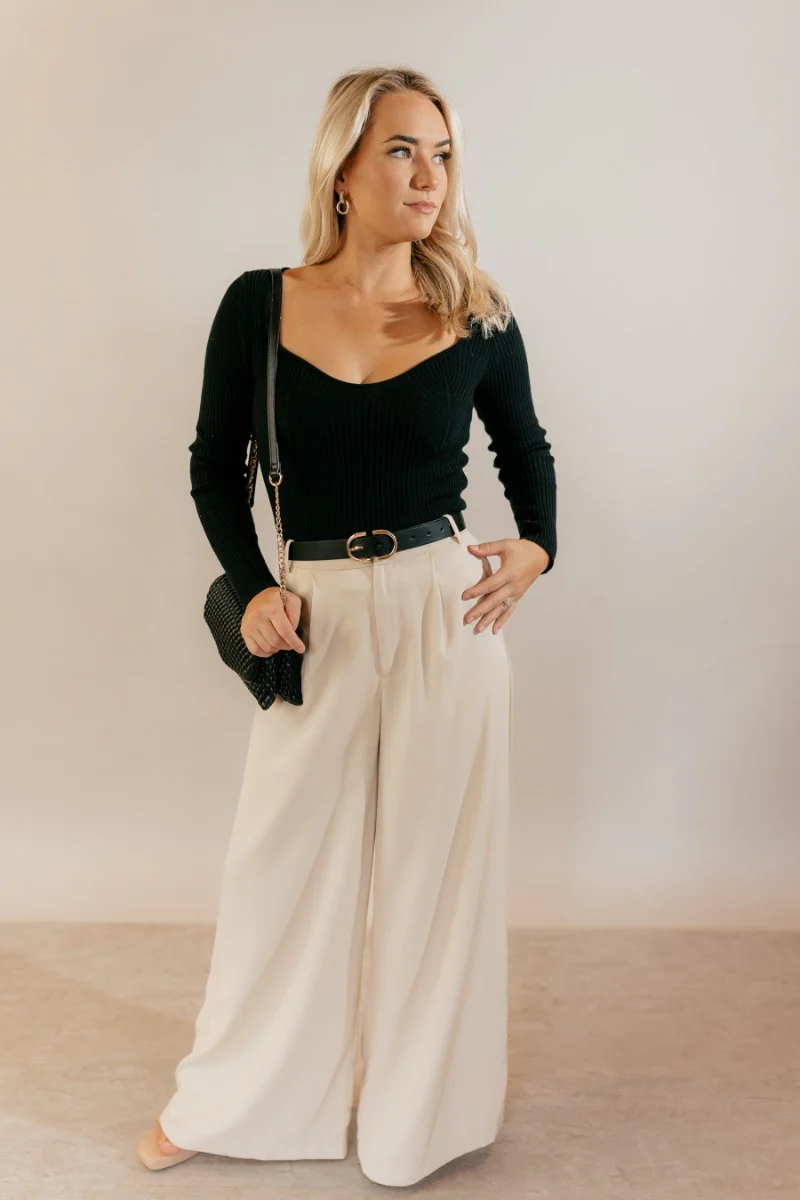 Nyla Black Ribbed Long Sleeve Top - Image 9