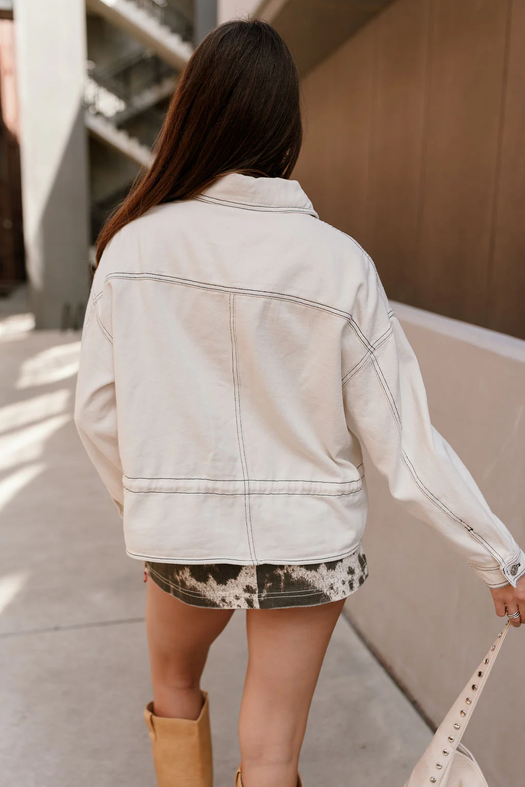Nyla Cream Denim Drawstring Jacket - Image 4
