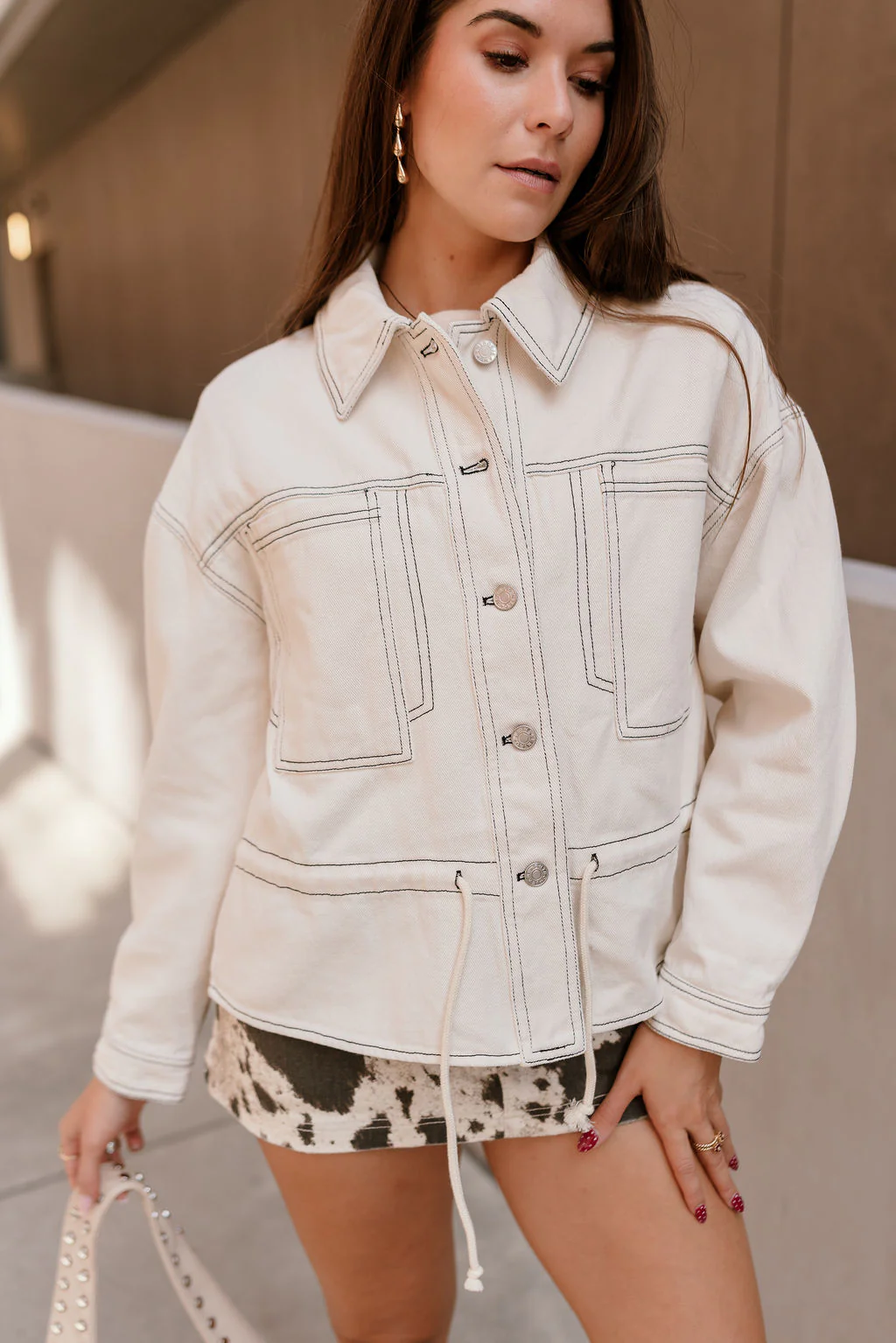 Nyla Cream Denim Drawstring Jacket - Image 5