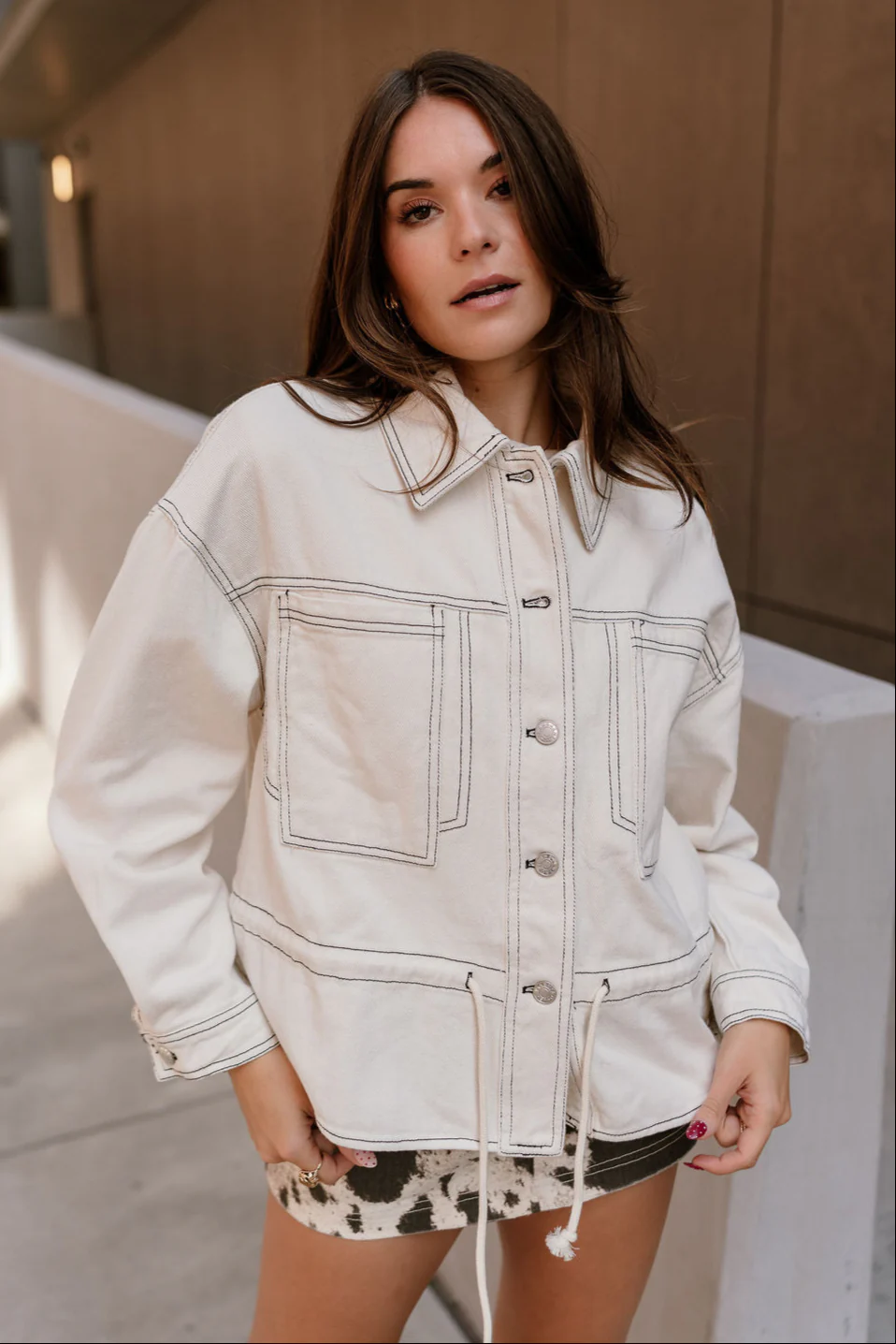 Nyla Cream Denim Drawstring Jacket - Image 6