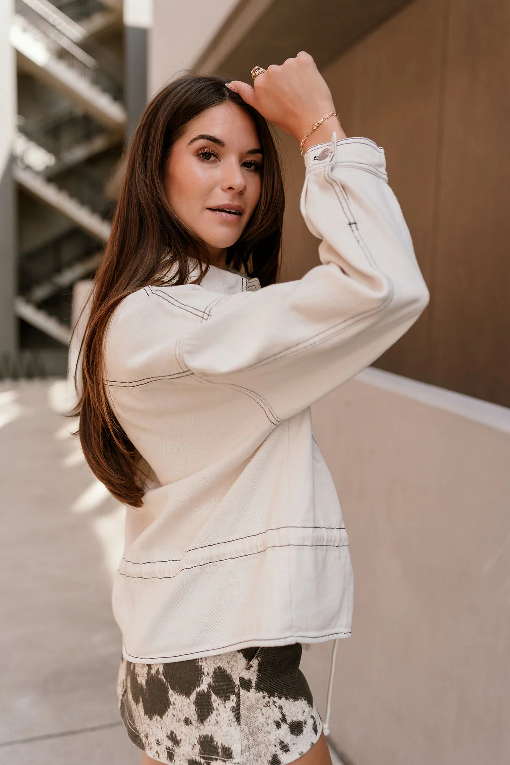 Nyla Cream Denim Drawstring Jacket - Image 8