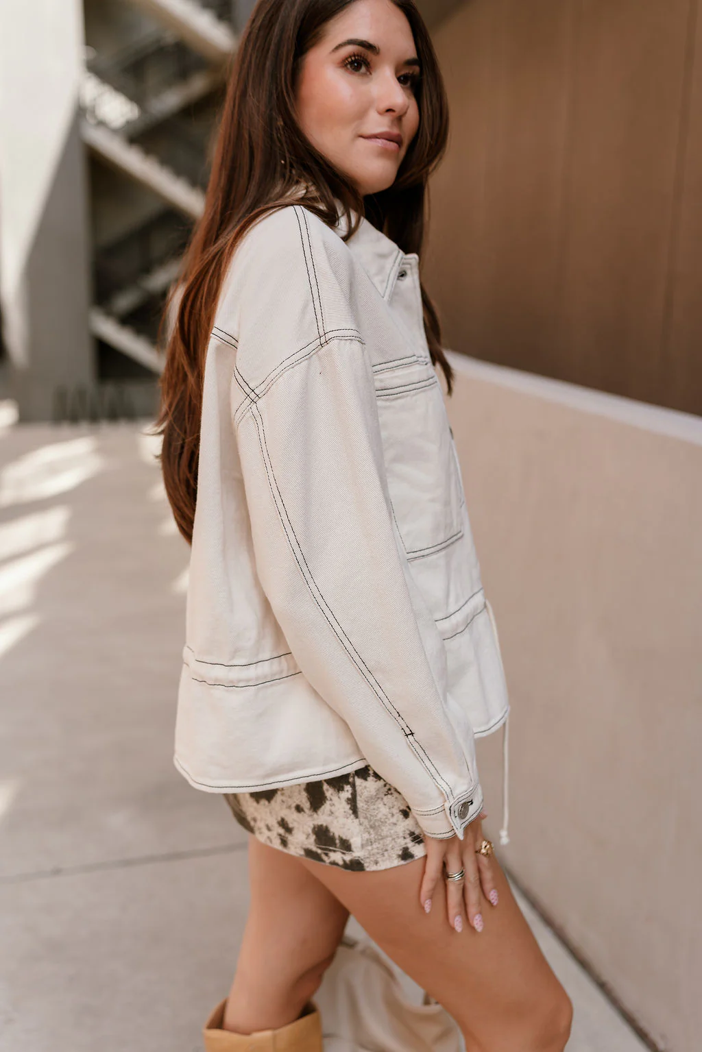Nyla Cream Denim Drawstring Jacket - Image 9