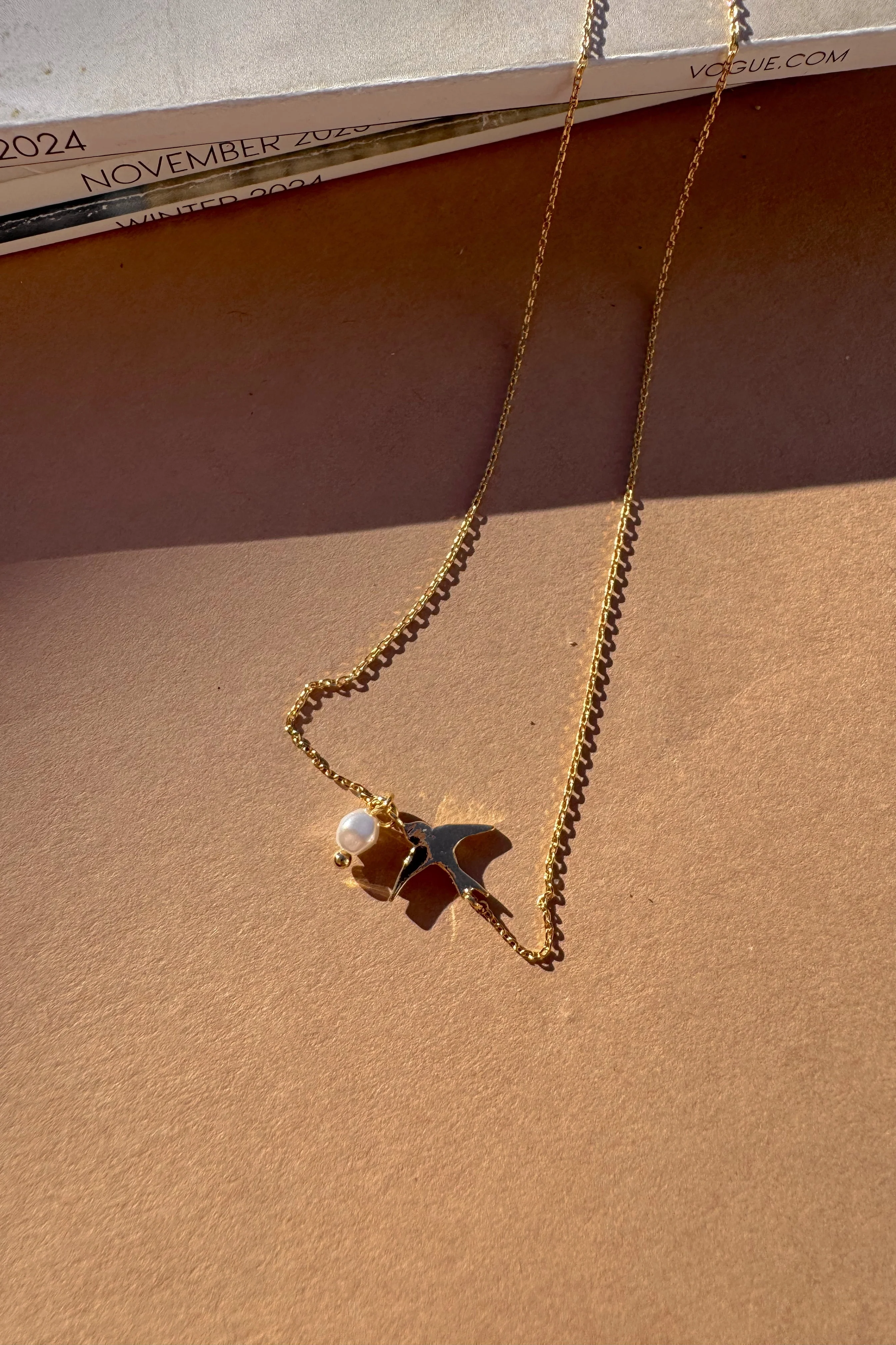 Nyla Gold Bird & Pearl Necklace