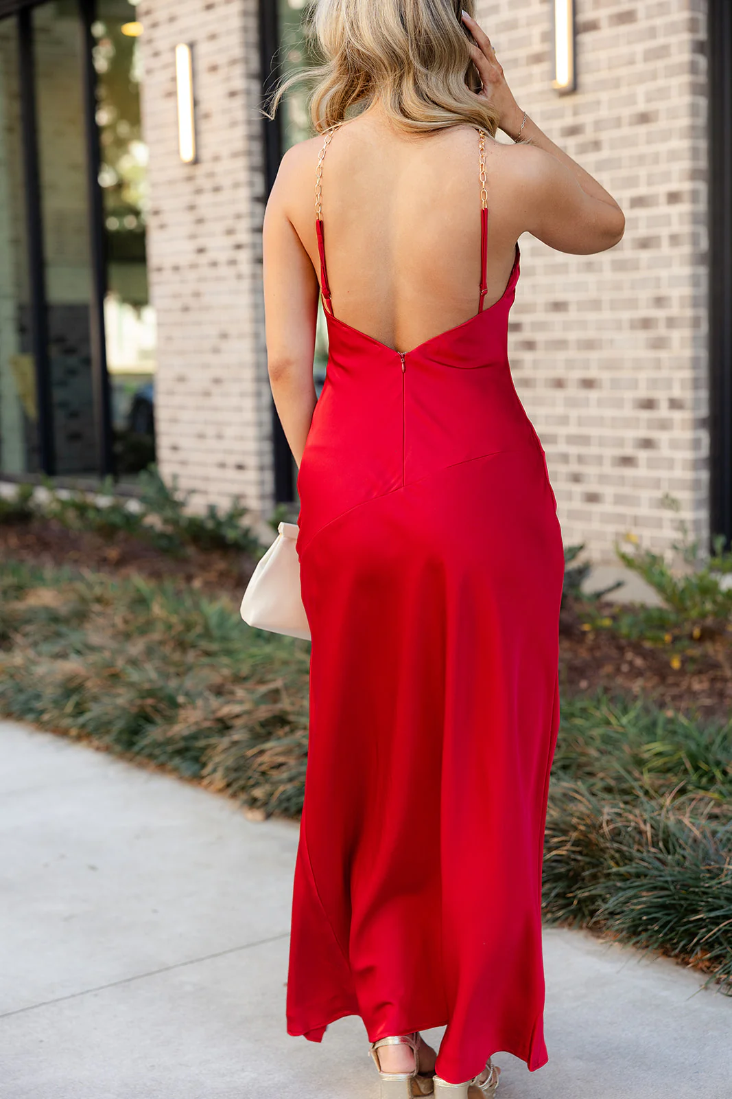 Nyla Gold Chain Halter & Red Satin Dress - Image 8