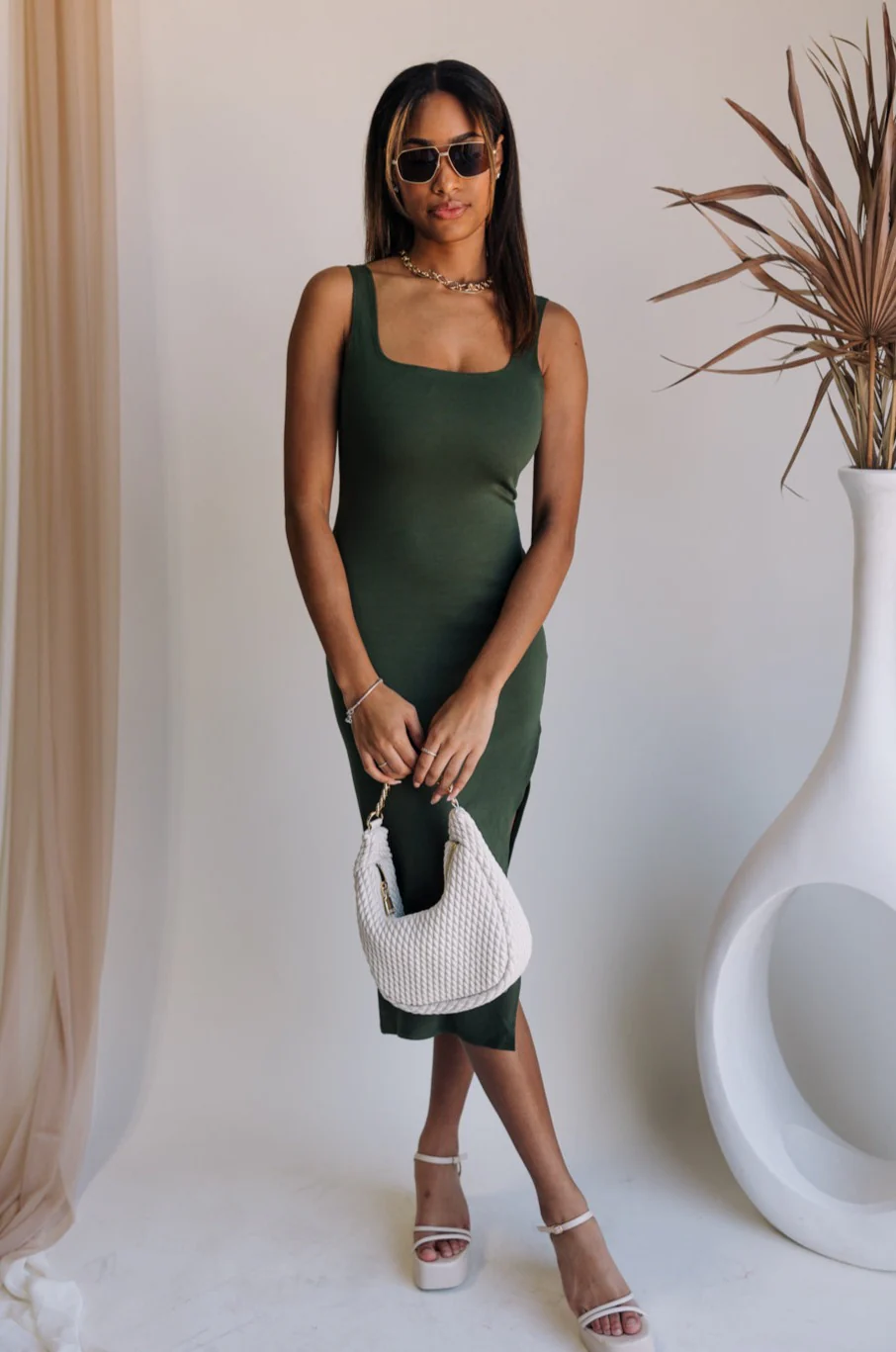 Nyla Olive Bodycon Midi Dress