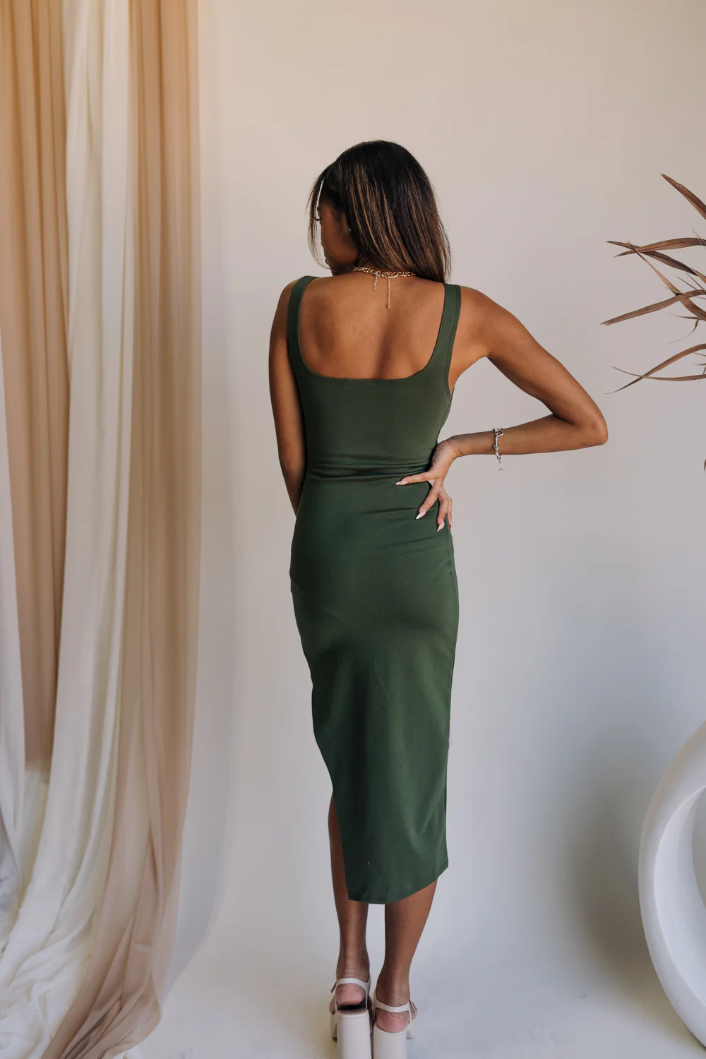 Nyla Olive Bodycon Midi Dress - Image 5