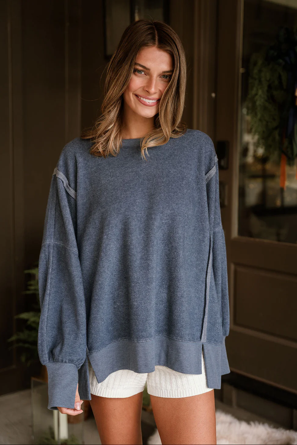 Nylah Dusty Navy Long Sleeve Sweatshirt - Image 2
