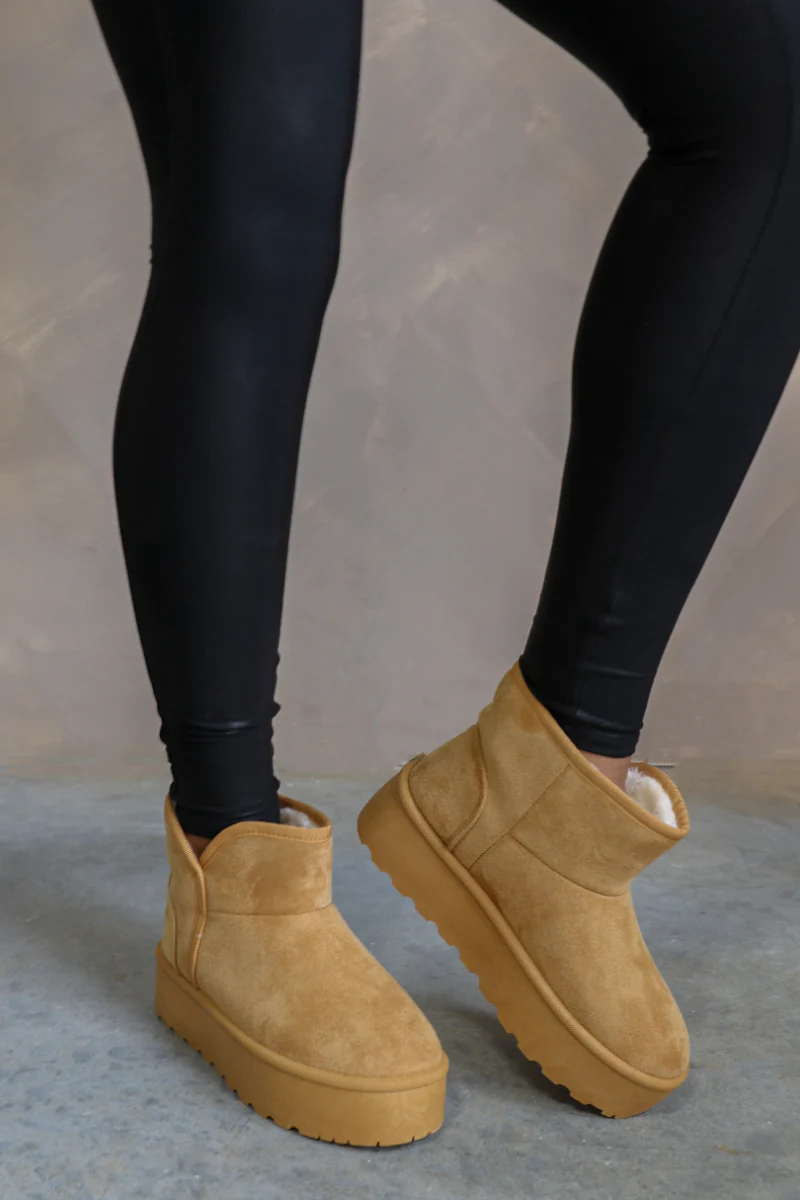 Oamira Camel Suede Platform Booties