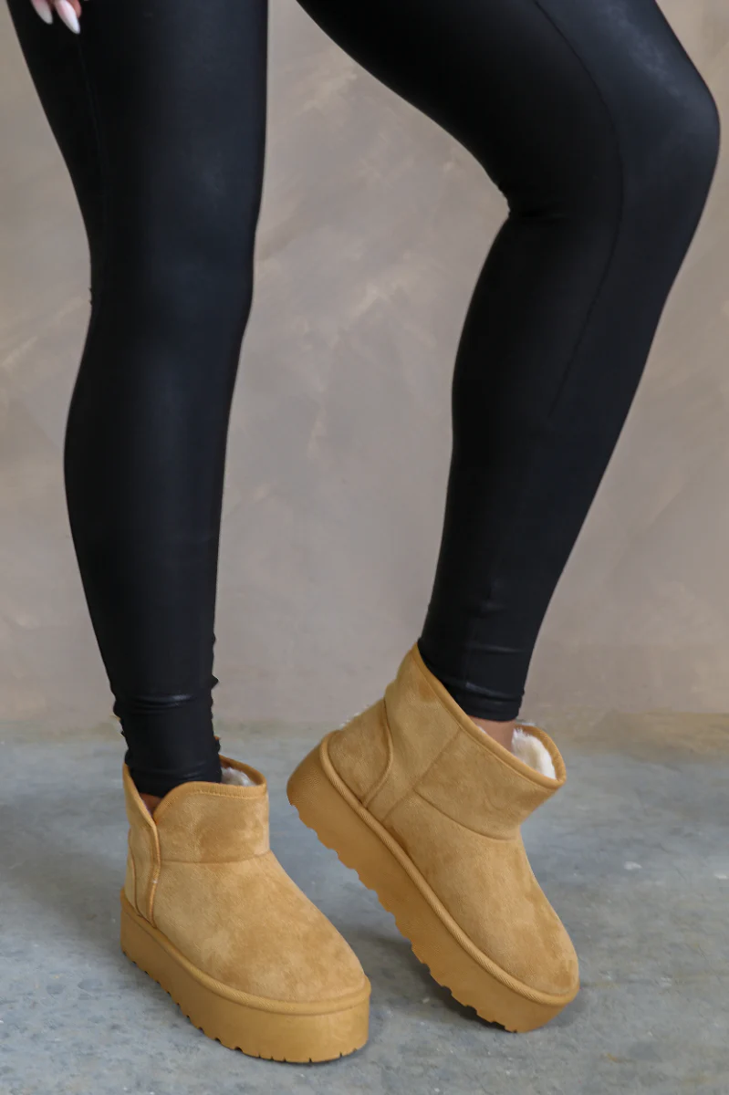 Oamira Camel Suede Platform Booties - Image 3
