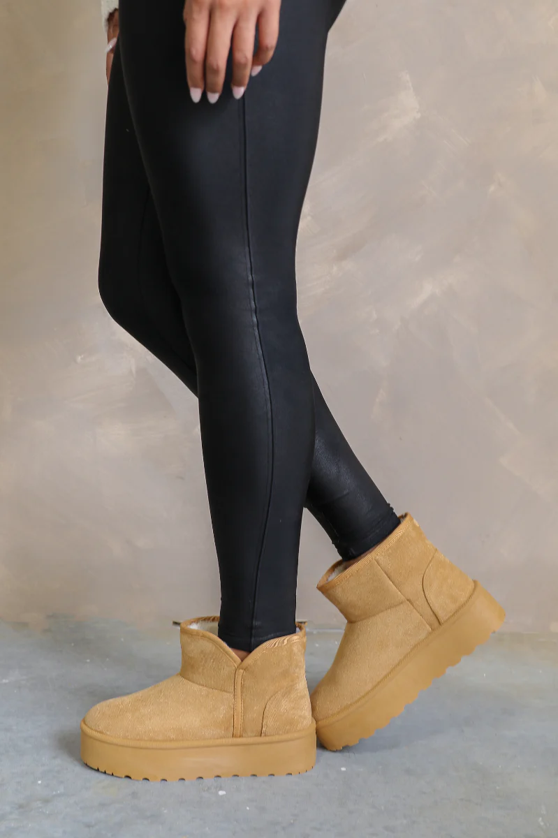 Oamira Camel Suede Platform Booties - Image 4