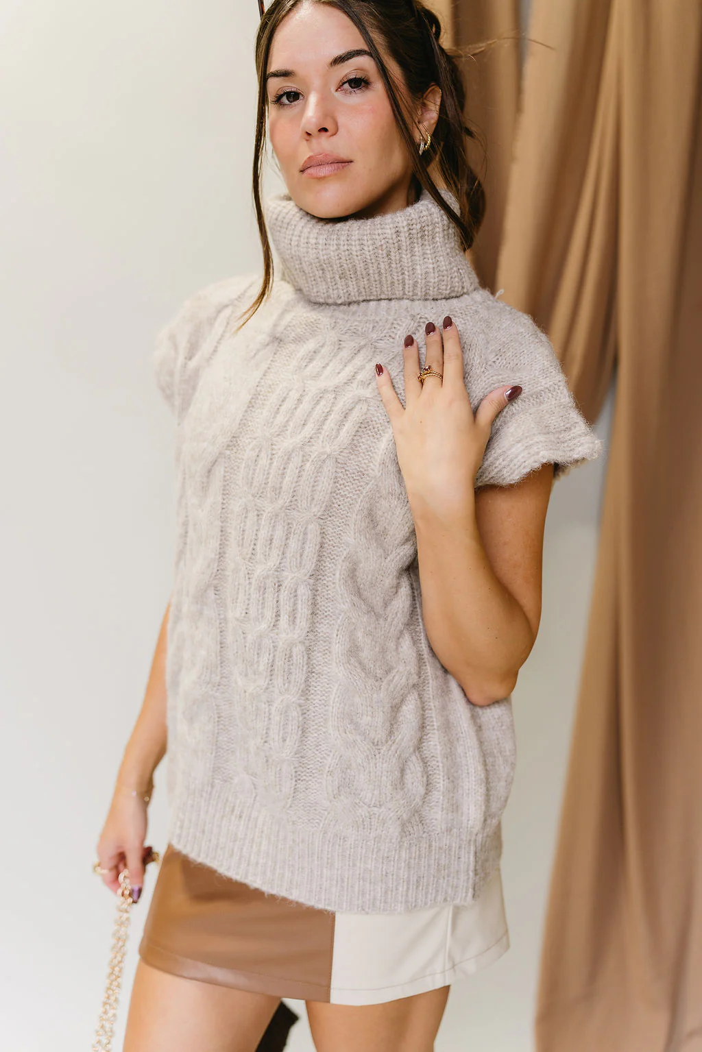 Odessa Light Taupe Cable Knit Sweater