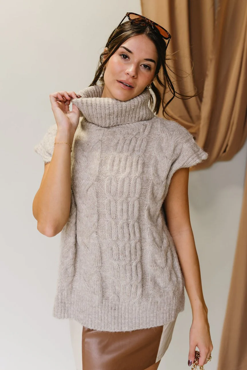 Odessa Light Taupe Cable Knit Sweater - Image 2