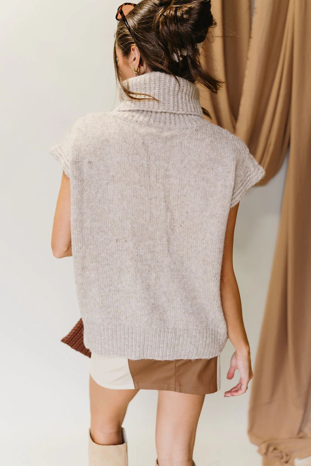 Odessa Light Taupe Cable Knit Sweater - Image 3