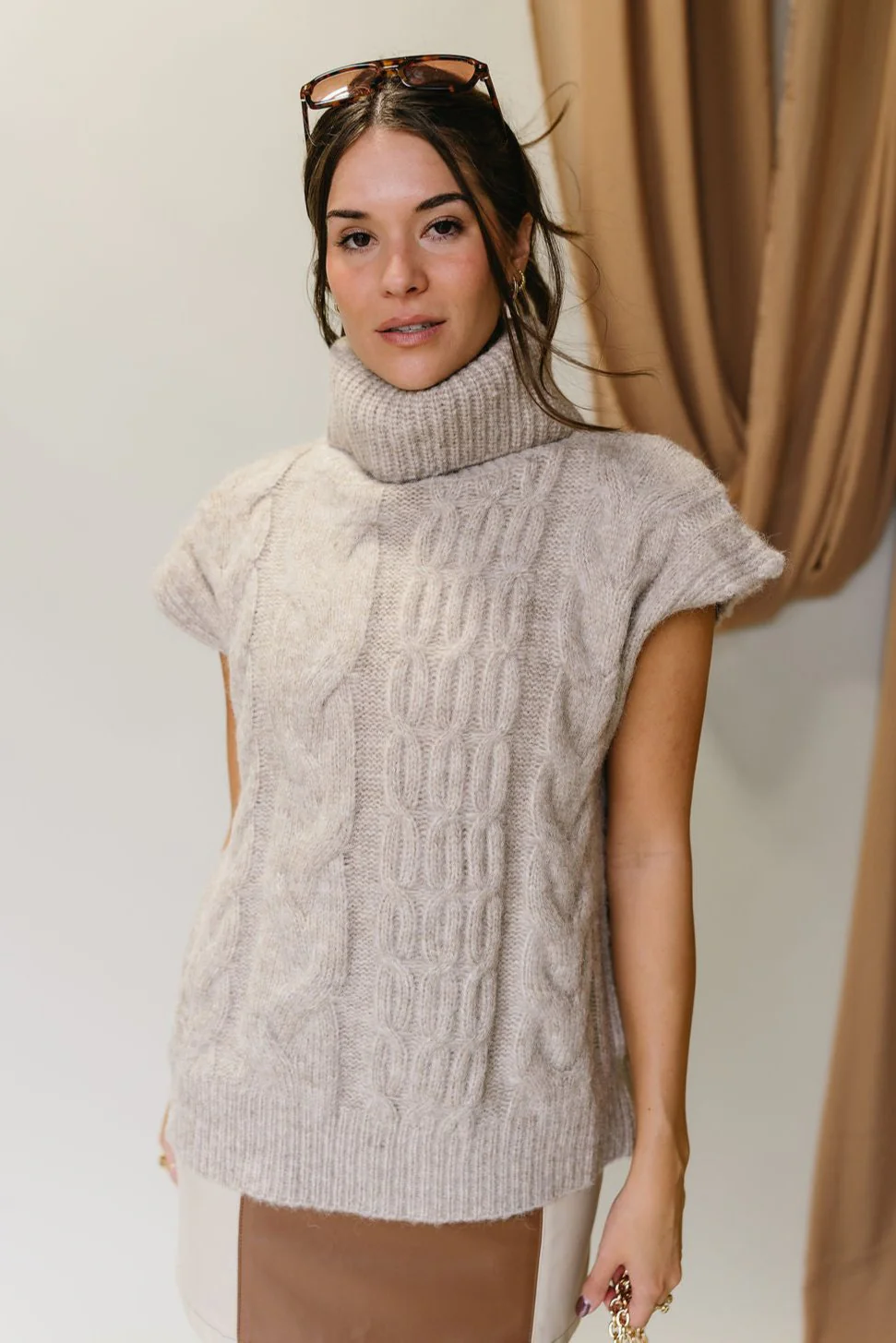 Odessa Light Taupe Cable Knit Sweater - Image 4