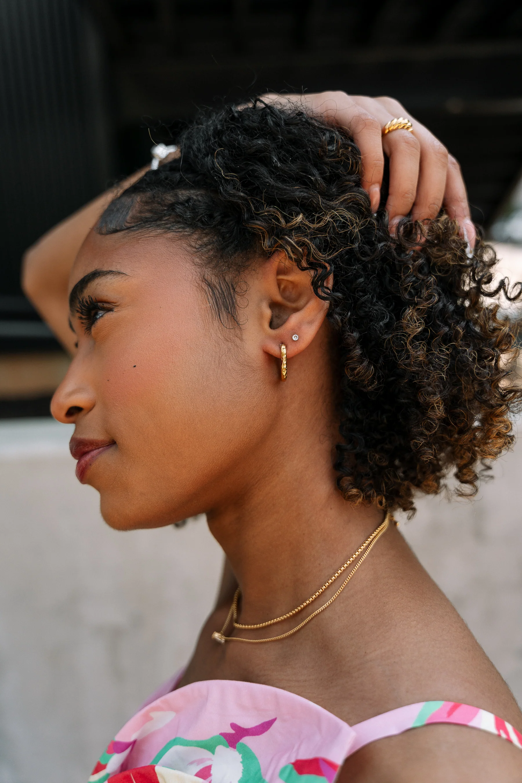 Dallas Gold Hammered Square Huggie Earring