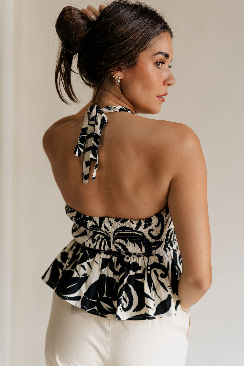 Olivia Black & White Swirl Braided Halter Tank - Image 10