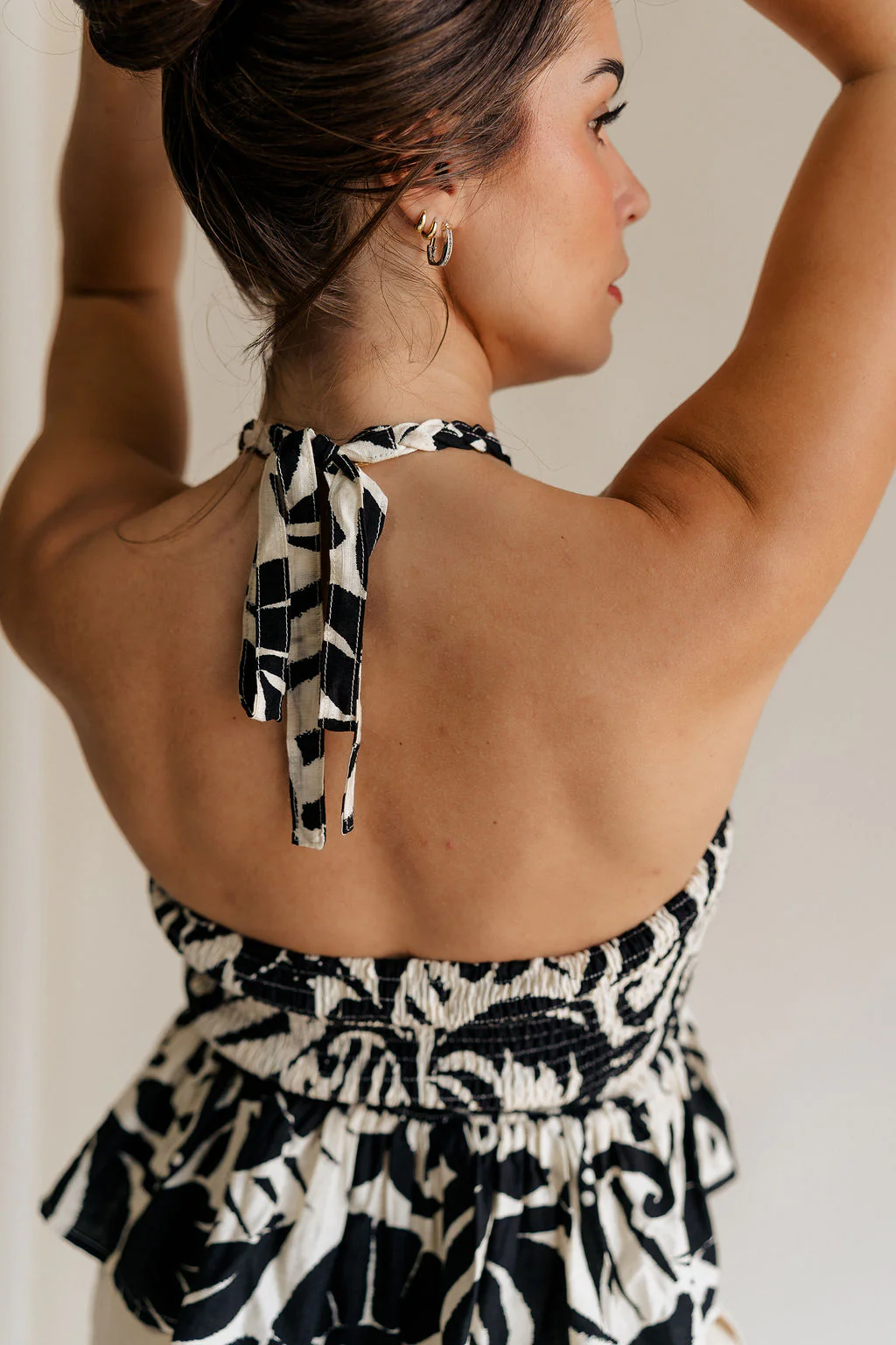 Olivia Black & White Swirl Braided Halter Tank - Image 4