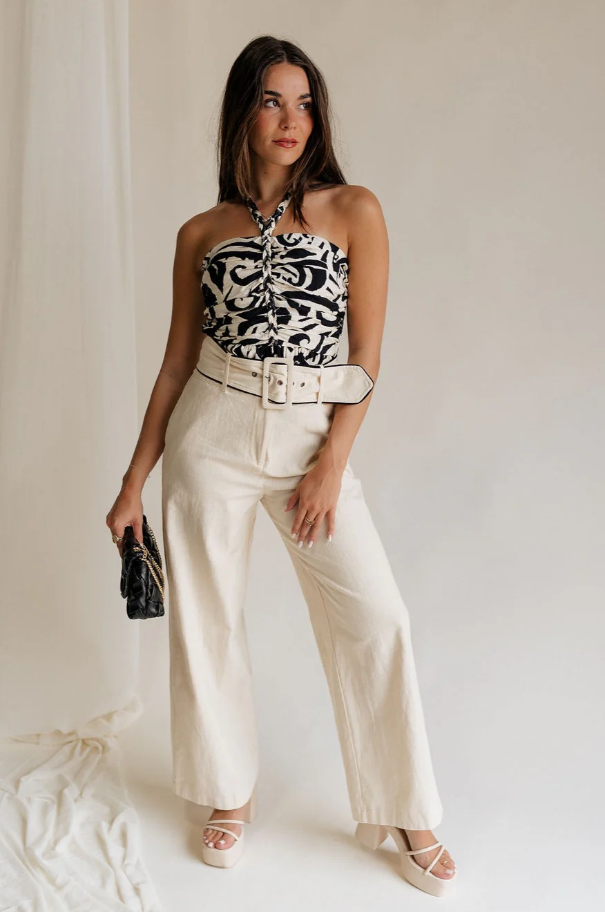 Olivia Black & White Swirl Braided Halter Tank - Image 5