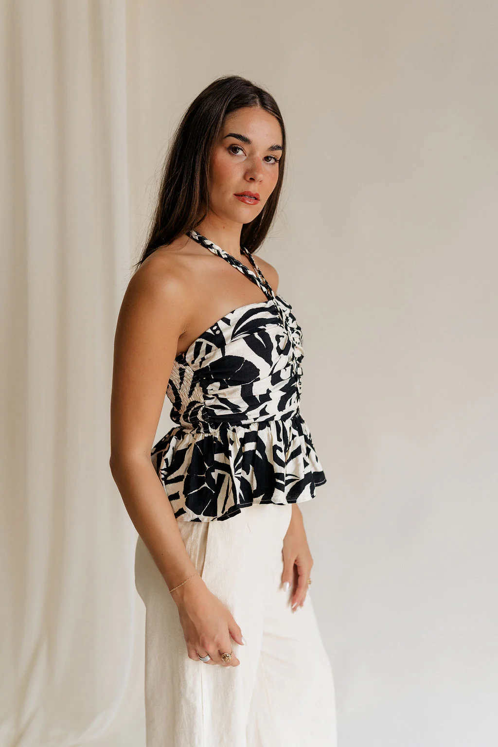 Olivia Black & White Swirl Braided Halter Tank - Image 9