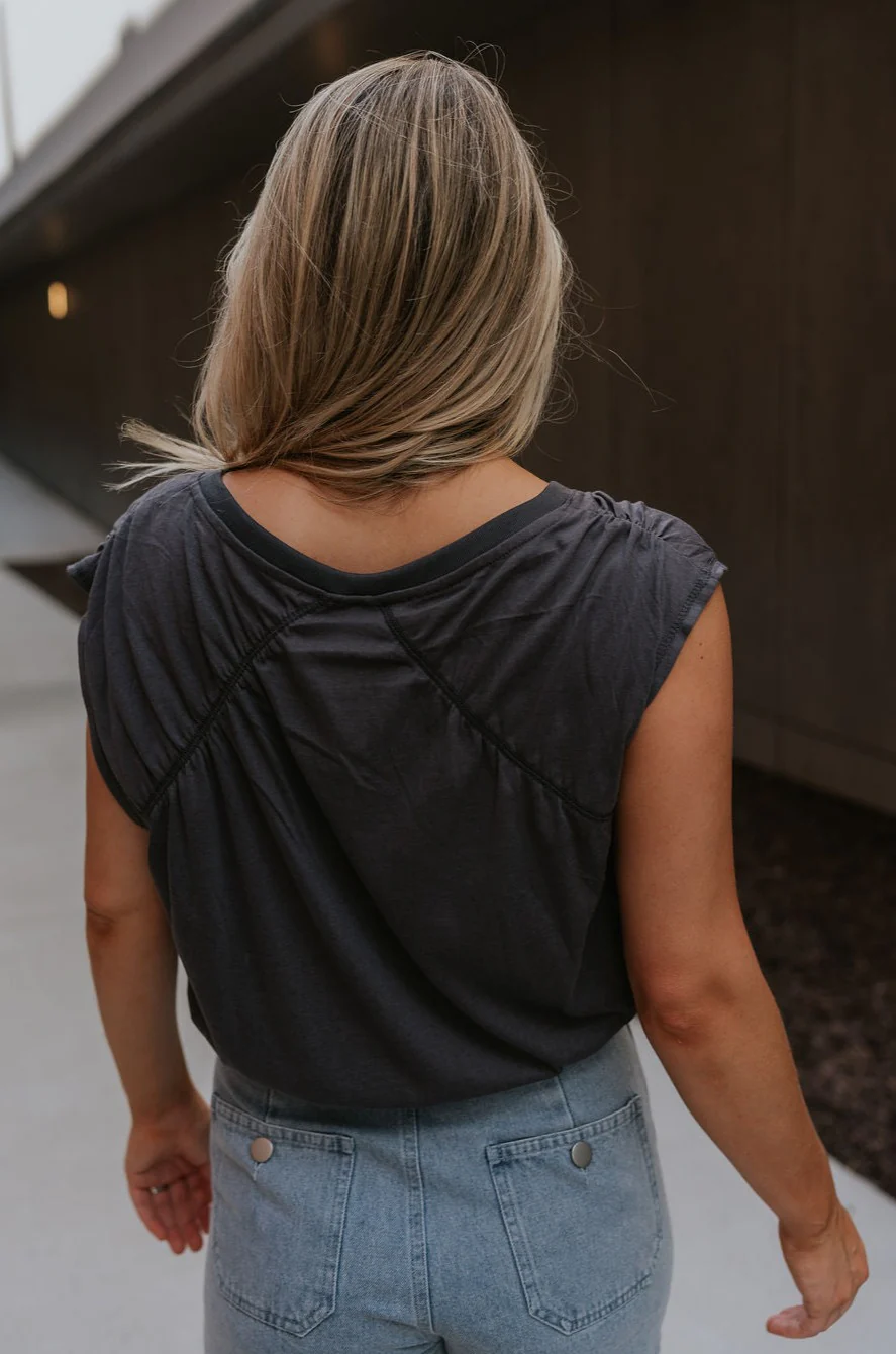 Olivia Charcoal Grey Ruched Short Sleeve Top - Image 10