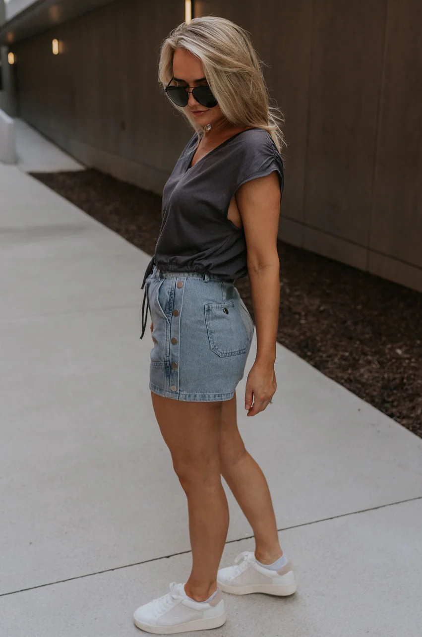 Olivia Charcoal Grey Ruched Short Sleeve Top - Image 5