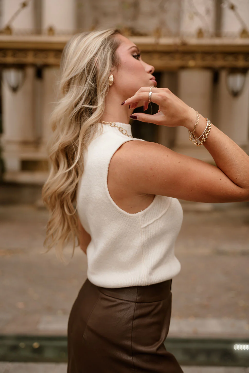 Olivia Cream Knit Sleeveless Top - Image 3