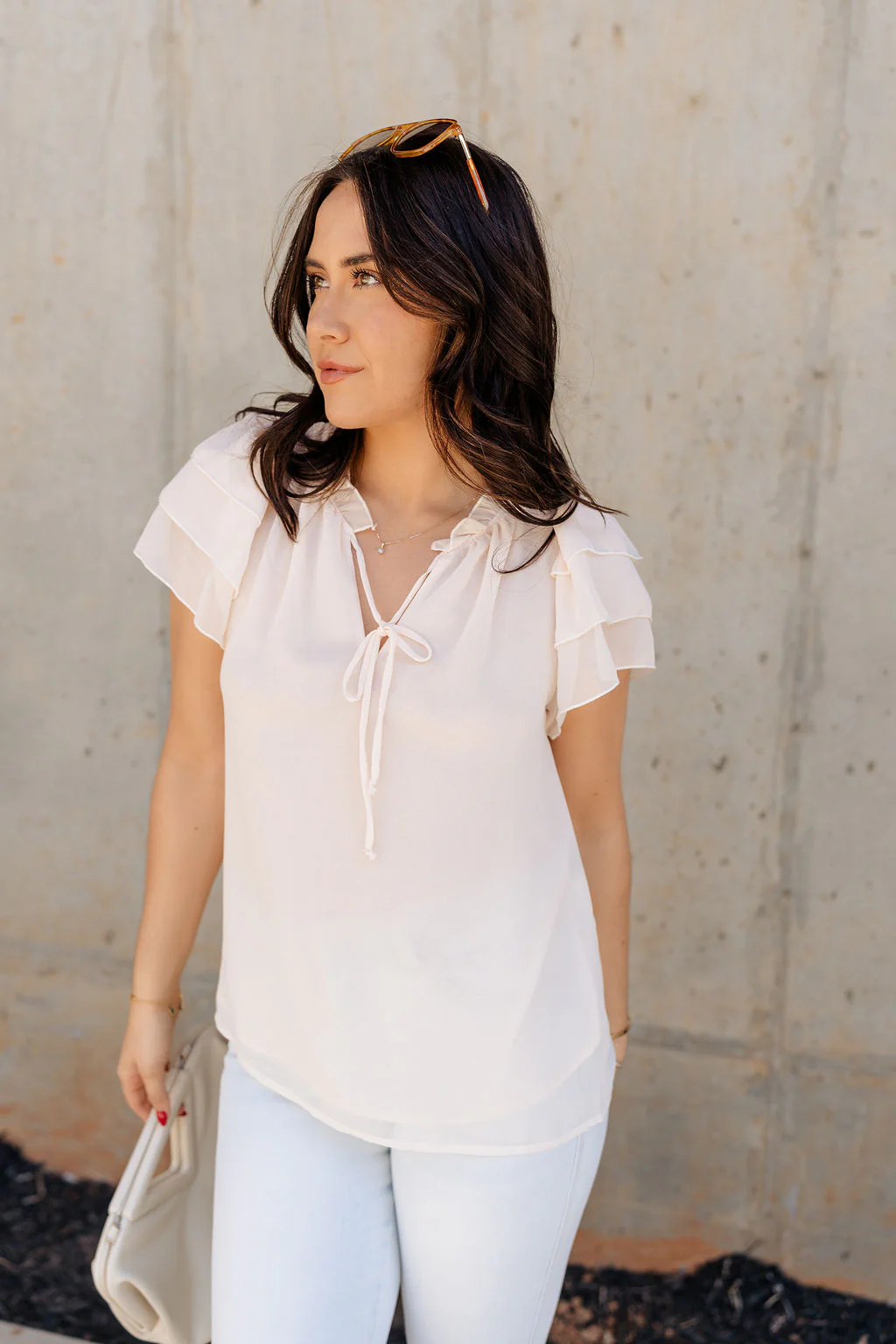 Olivia Cream Ruffle Short Sleeve Top - Image 4
