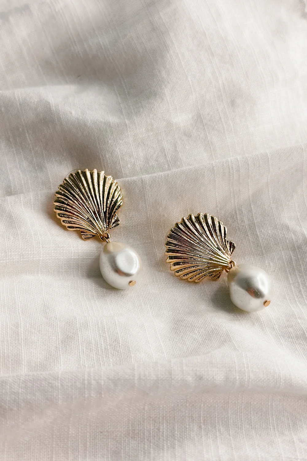 Olivia Pearl & Gold Seashell Dangle Earring - Image 3